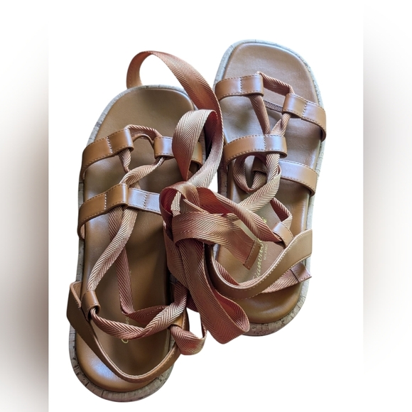 Gianvito Rossi Vitello Leather Cork Ribbon Brown Sandals sz 10 - Picture 12 of 14